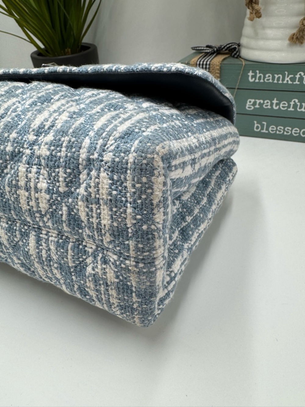 Kate Spade Natalia Quilted Denim Tweed Medium Flap Shoulder Bag - Blue Multi - Picture 4 of 9
